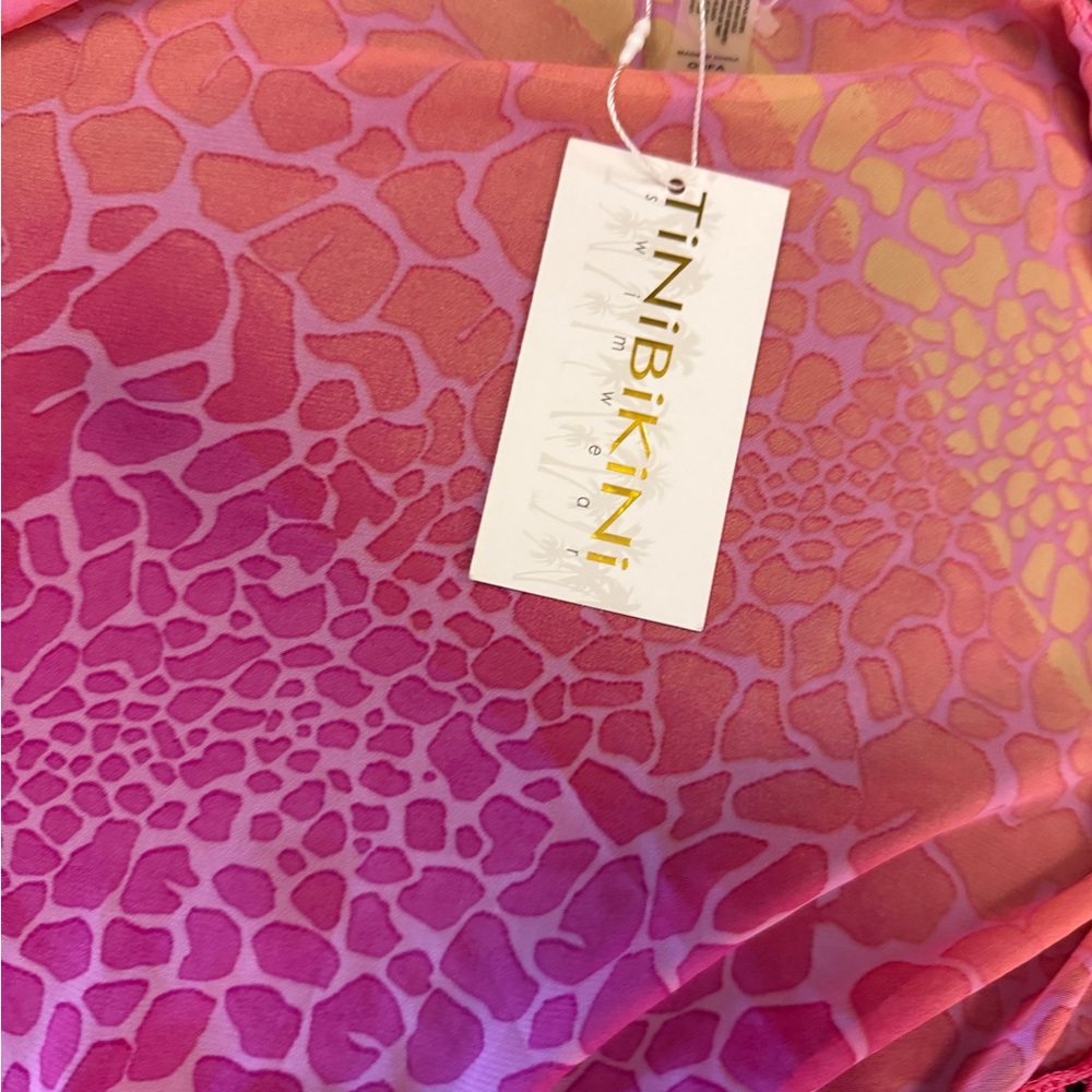 Tinibikini swim wrap cover up w/fringe hem. OSFM. NWT. Pink.Festival, beach, - Picture 6 of 8